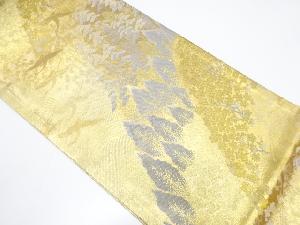 未使用品　遠山に群鶴・樹木風景模様織り出し　袋帯(未仕立て)